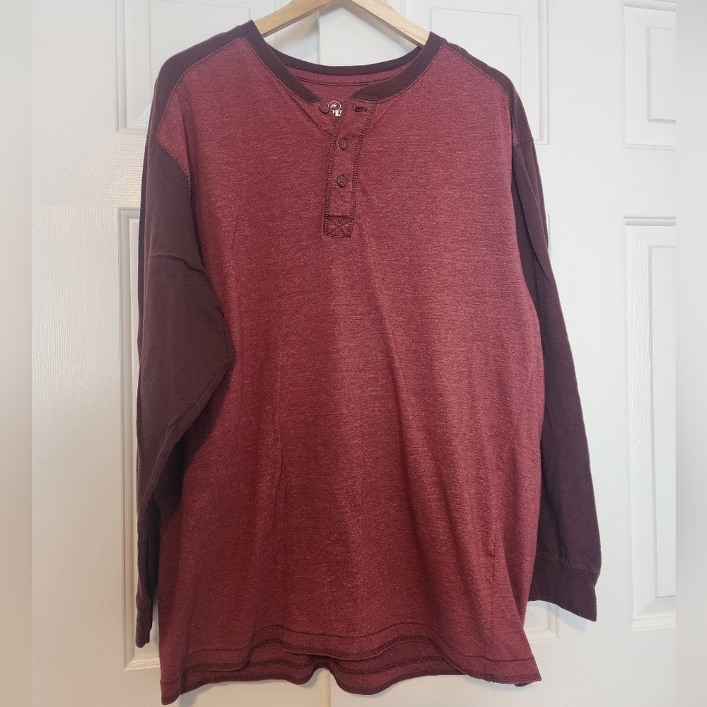 Red Head Men's Burgundy Henley Long sleeve Cotton Blend Shirt Size XL